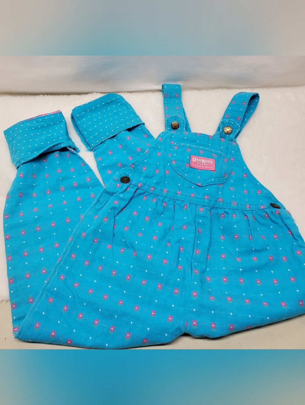Vintage y2k rare oshkosh Overalls blue with floral print embroidery 80s 90s